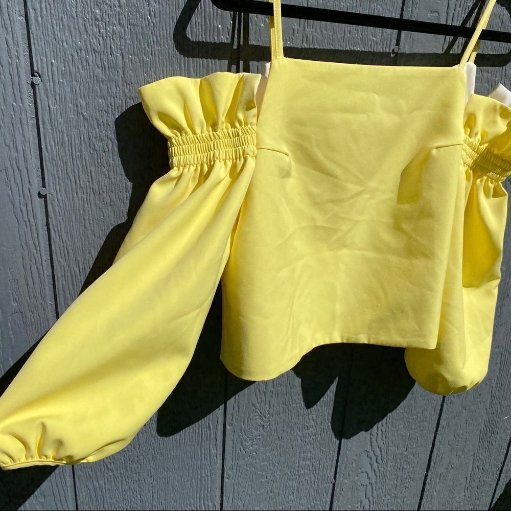 Style Mafia Yellow Cross Back Off Shoulder Top